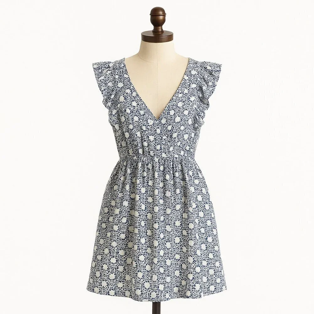 Anthropologie V-Neck Plunge Tunic Mini Dress Womens Size XL Blue White Black NWT